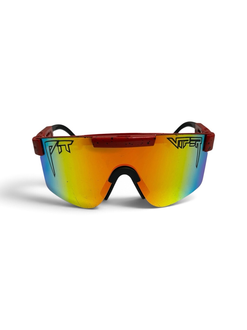 Pit Viper The Howizzit Double Wide Sunglasses Red Speckle Frame Rainbow Mirror